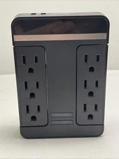 Rocketfish 6 Outlet/2 USB Black Swivel Wall Tap 2100 Joules Surge Protector