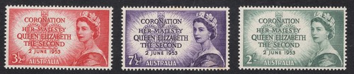 Australia Stamp 1953 - 3½d -7½d - 2/' - Queen Elizabeth Coronation Set - MUH