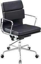 EA217 Sedia da Ufficio con Schienale Medio Morbido Pad - Pelle Italiana Nera