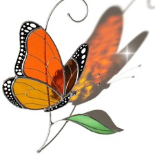 Monarch Butterfly Authentic Stained Glass Suncatcher Handmade Gift for Butter...