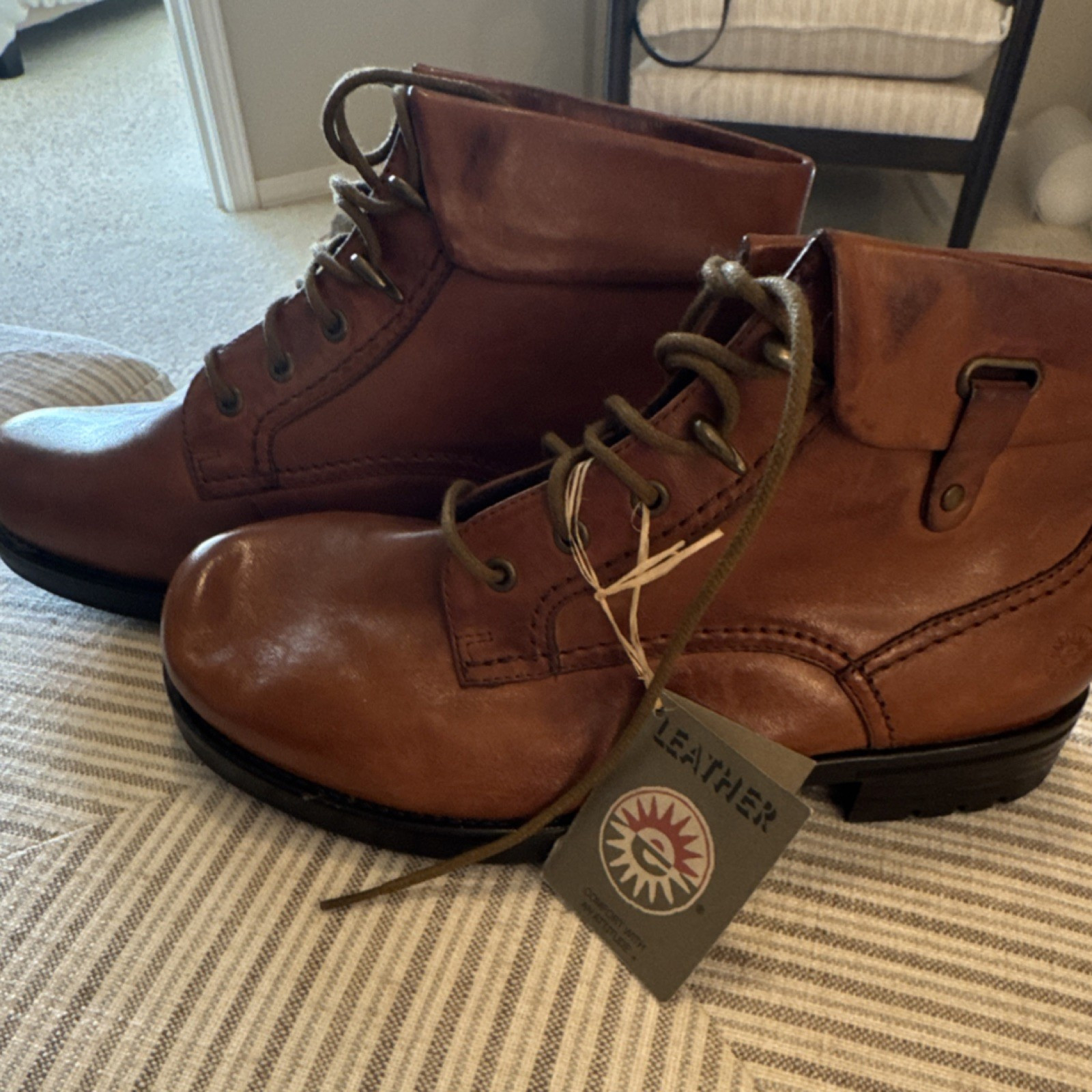 Earth Spirit Maverick WW Brown Leather Ankle Combat Boots Comfort
