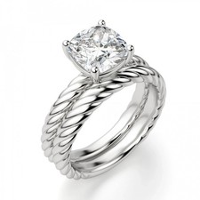 1.85 Ct Cushion Cut VVS1 Diamond Lab-Created Wedding Ring Set 14K White Gold FN