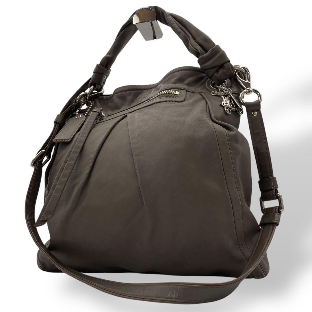 COACH Leather 2-Way Shoulder Tote Bag in Khaki