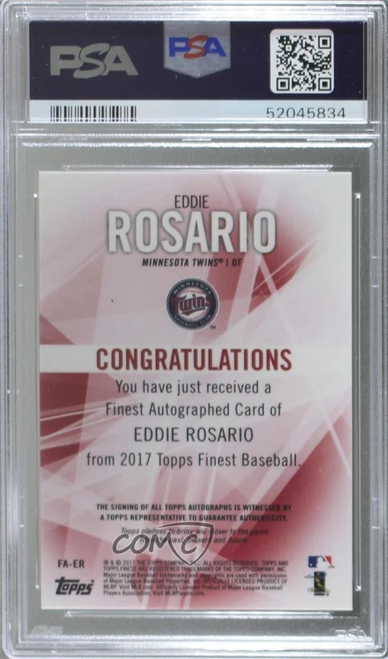 2017 Topps Finest Gold Refractor /50 Eddie Rosario #FA-ER PSA 10 GEM MT Auto - Image 2 of 2