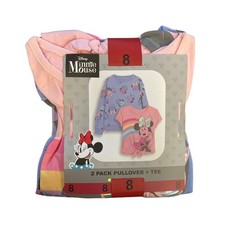Disney Minnie Mouse Youth Girl's 2 Pack Short Sleeve Tee and Crew Neck Pullover