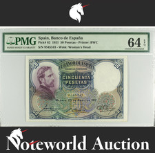 Spain Banco de Espana 50 Pesetas 1931 P 82 UNC PMG 64 EPQ NR No Reserve