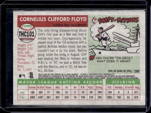 2004 Topps Heritage #THC101 Cliff Floyd Chrome Black Refractor /55 Mets (57B) - 第 2/2 張圖片