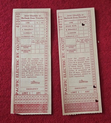 #ad #ad Vintage Pacific Electric Railway Glendale Burbank Transfer Tickets Lot 2 $18.00