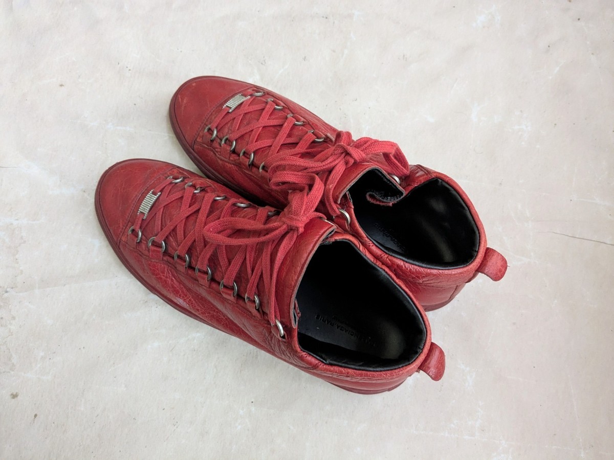 Balenciaga Arena Red Men 11 44 Leather High Top Sneakers Shoes 