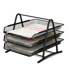 Office Desk Document Tray Mesh Bracket Paper Letter Shelf Holder Black Metal For
