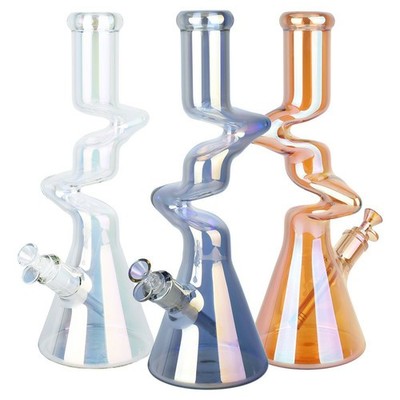 Twisty Tunnel Electroplated Glass Water Pipe - 14.75'' / 14mm F / Colors Vary