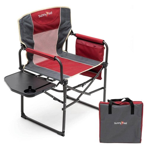 Angel Sar Foldable Camp Chairs in Red with Carry Bag and Side Table for Adults - 第 1/8 張圖片