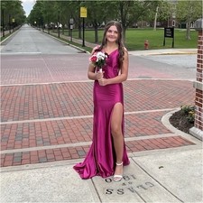 Fuchsia Elegant Formal Evening Gown Floor-Length Dress with High Slit