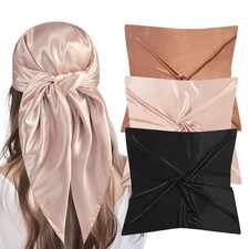 35  Large Square Satin Head Scarf - 3Pcs Silk Like Head Brown,camel,black