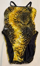    Speedo One Piece Swim Suit Swimsuit Yellow Black Python Pattern Size 32