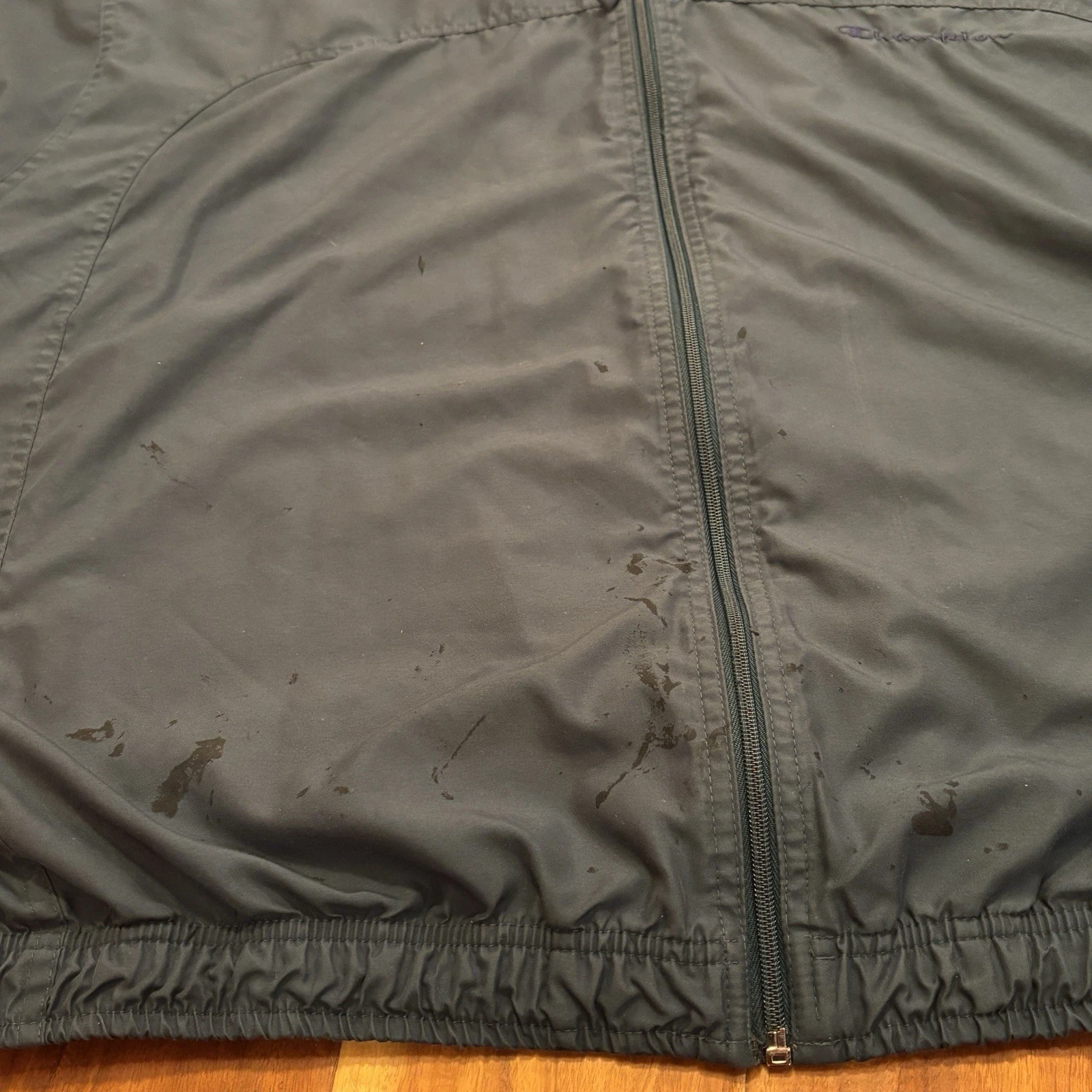 VINTAGE Champion Black Windbreaker Full Zip Jacket 90s Retro Size Xl *Stains* - product detail image 6
