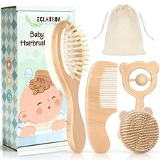 Baby Hair Bush and Comb Set, 5 Pack Wooden Baby Brush with Soft Goat Bristle ...