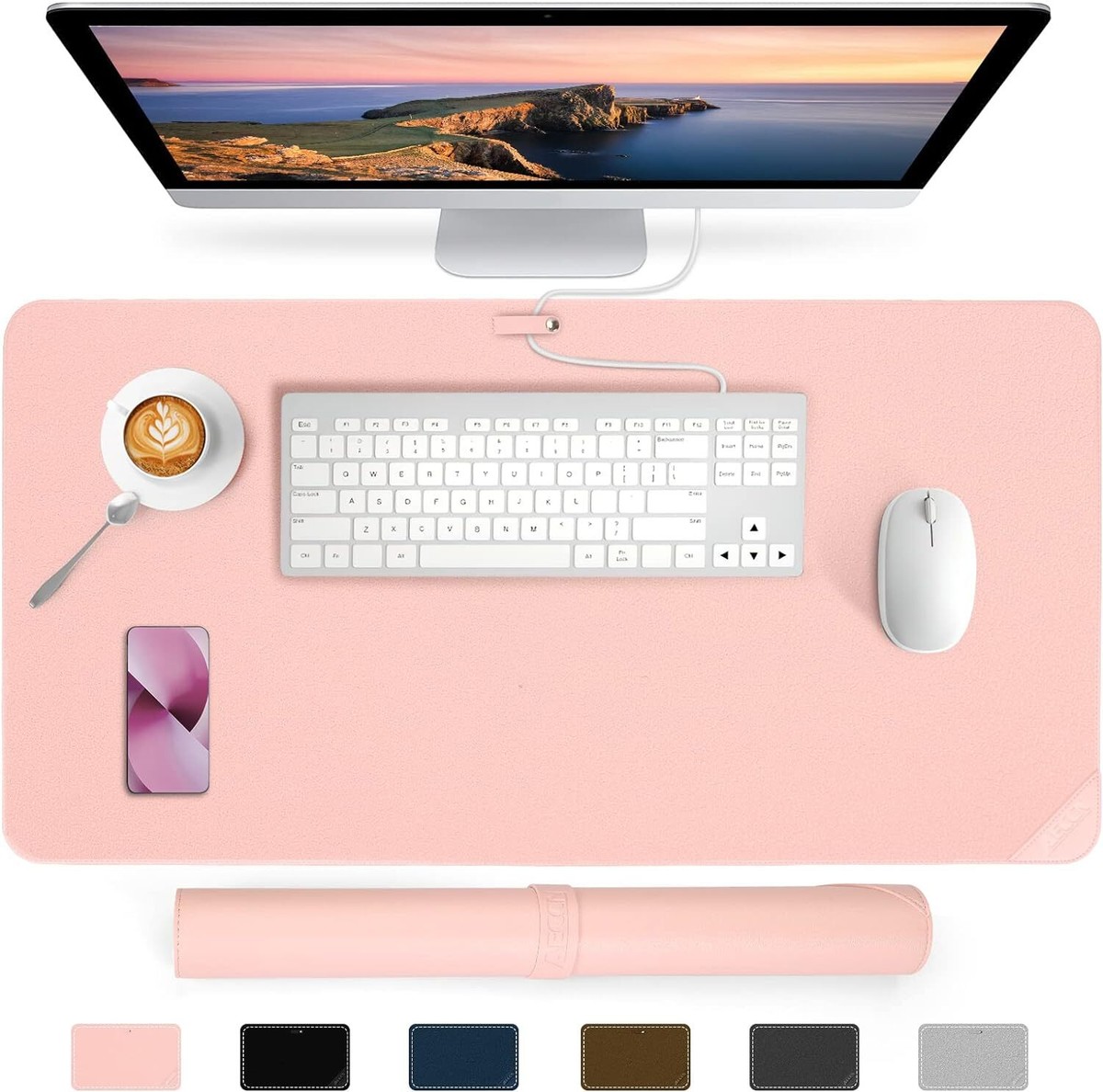Desk Protector Waterproof Desk Pad Premium PU Leather Colour Pastel Pink 80  x 40