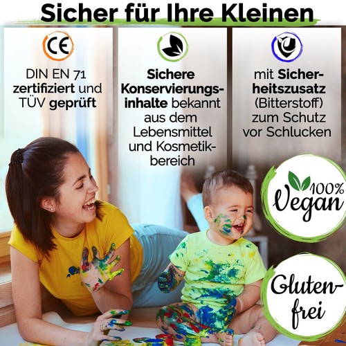 Krevo Art Fingerfarben für Kinder, 6 leuchtkräftige Farben je 60ml Auswaschbar - Bild 2 von 20