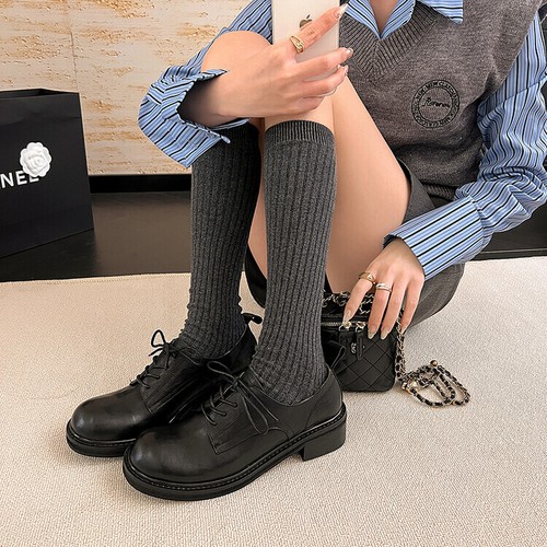 Damenschuhe 2023 modisch Leder rund geschnitten Schnürschuhe Oxford Brogue Loafer EOOQ - Bild 3 von 14