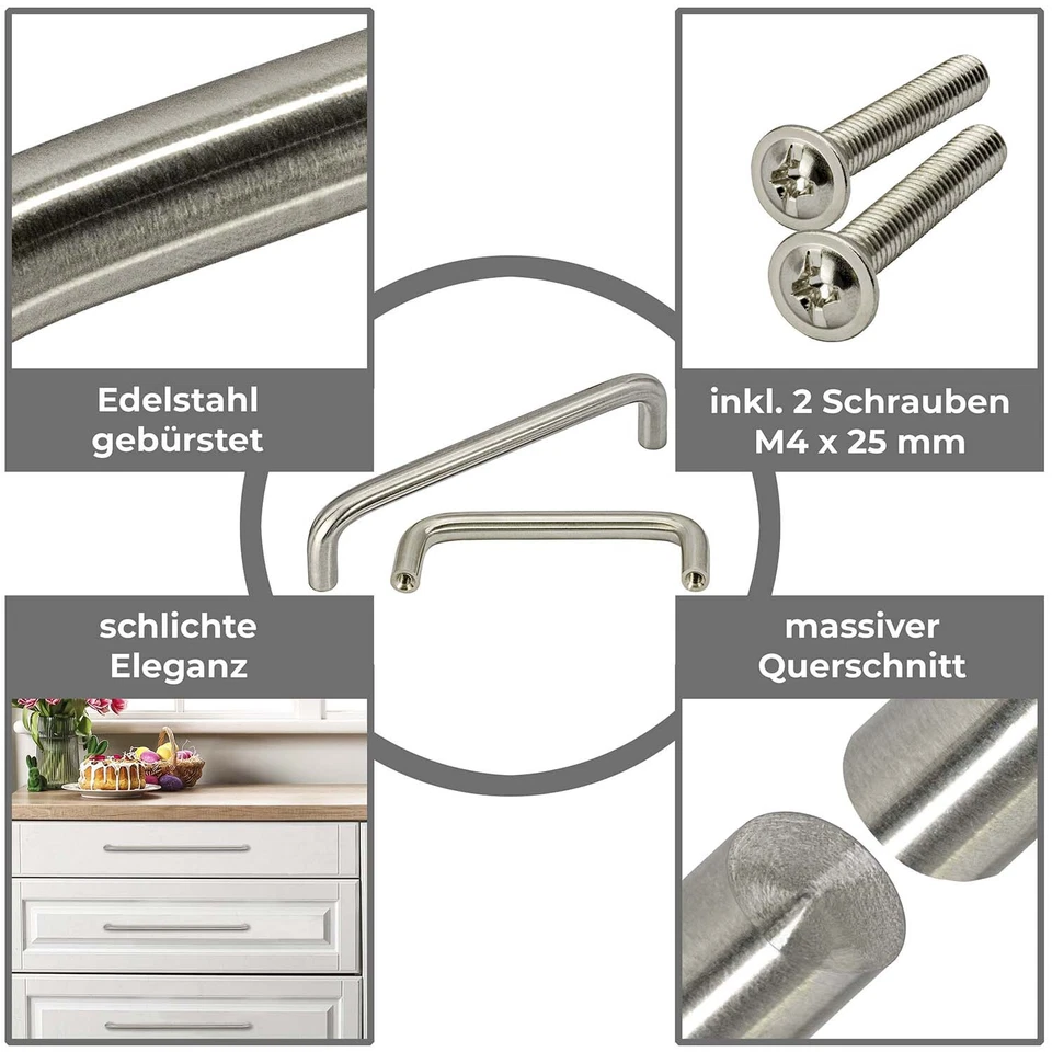 Möbelgriffe Bügelgriff ECHT EDELSTAHL Schubladengriff Küche Schrankgriffe massiv - Bild 2 von 4