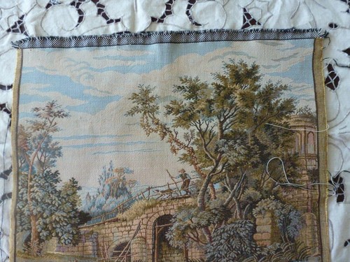Italian Tapestry, Country River Scene 17" X 18" - Picture 3 of 6