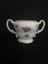 Vintage Japan Double Handled Sugar Bowl w Pink Flowers Gold Trim