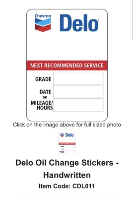 Chevron Delo Oil Change Service Reminder Stickers, 500 Per Roll