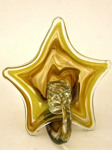 Vtg Murano Italy Amber 70s Vibe Handblown Art Glass Starfish Candle Holder