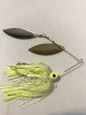 Spinnerbait By String'em Baits 1/2oz White/Chart.  Nickel, Gold Blades.