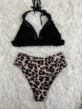 Black and Cheetah Print Bikini Set