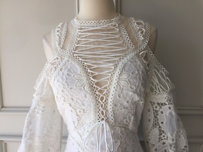 off the shoulder lace fit and flare wedding dress Fit & Flare Silk Wedding Dress with Draped Corset Sheer Lace Back main image 1