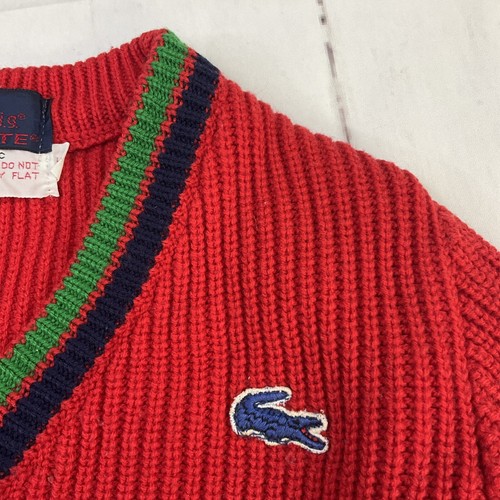 Vintage Izod Lacoste Knit Sweater Tennis V-Neck 80s Red Acrylic Kids Sz 6 Rare - Picture 3 of 6