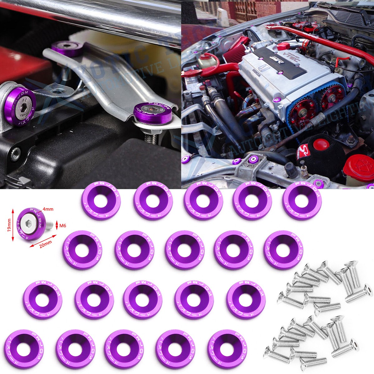 Purple JDM Billet Aluminum Fender/Bumper Washer/Bolt Engine Bay