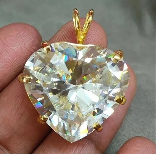4.00Ct Heart Lab Created Diamond Solitaire Pendant Necklace 14k Yellow Gold Over - Picture 3 of 5