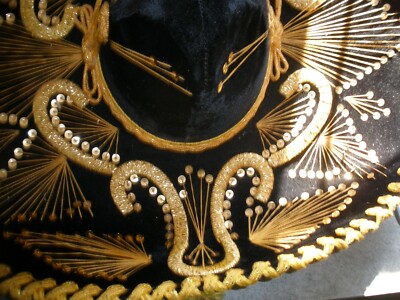 Vintage PIGALLE Mexican Sombrero Mariachi Hat Black Velvet  display picture 2