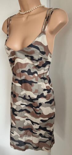 Size S 34” Zara khaki brown camouflage linen/cotton strappy mini dress NWT - Picture 3 of 9