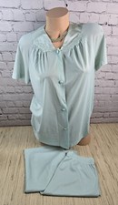 Vintage Vanity Fair 2 Piece Pajama Set 36 Floral Mint Green Short Sleeve Soft