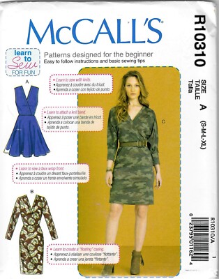 McCall's R10310 LEARN TO SEW Sewing Pattern Misses' Knit Dresses SZ -XL UNCUT