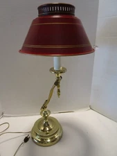 Vintage Metal table desk lamp adjustable Arm red tole shade 24.5” tall MCM retro