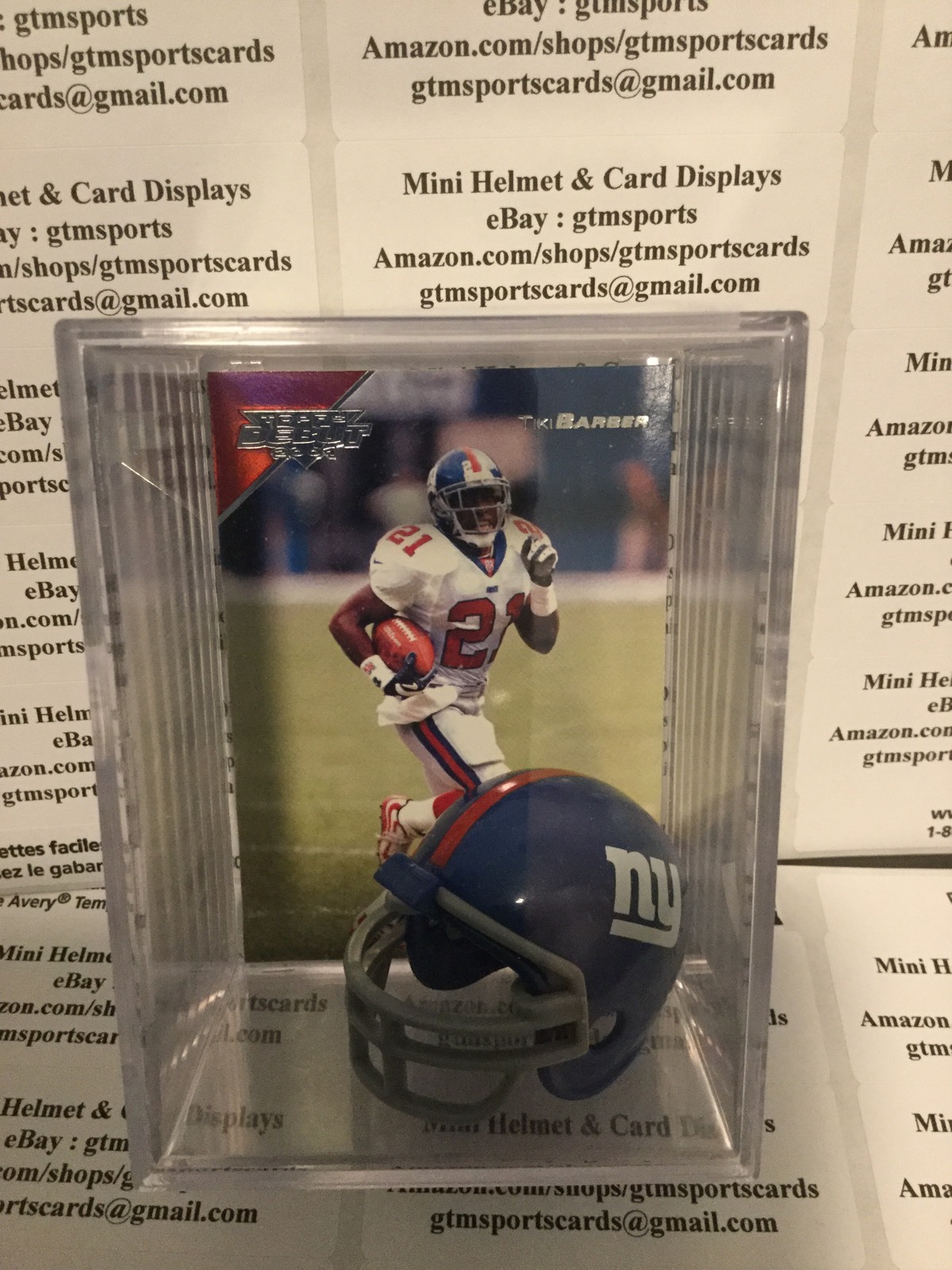 Tiki Barber New York Giants Mini Helmet Card Display Case Collectible RB Auto