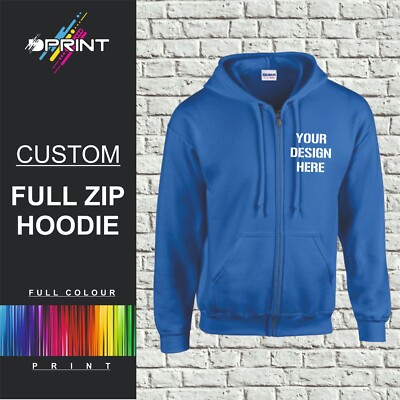 Personalisierter Hoodie mit durchgehendem Reißverschluss individuell bedruckt Unisex Pullover Oberteil Arbeitskleidung