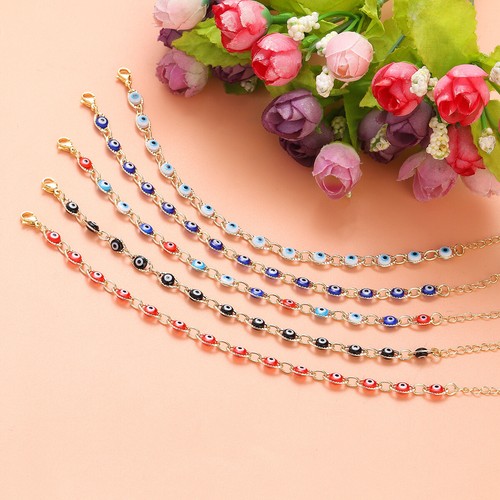 Turkish Evil Eye Amulet Bracelet For Women Gold Plated Demon Eye Chain Charm Set - Picture 2 of 17