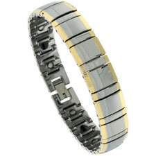 Tungsten Carbide Magnetic Bracelet w/ Gold-Tone Edge Bar Links