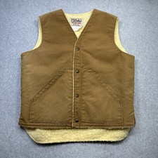 Vintage Walls Blizzard Pruf Vest L XL Brown Canvas Sherpa Snap Utility Workwear
