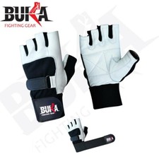 BUKA WEIGHT LIFTING GYM GLOVES BODY BUILDING WORKOUT COWHIDE LEATHER NEW WHITE