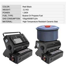Stufa portatile riscaldatore a gas butano cassaforte griglia maniglia per trasporto campeggio esterno 1,3 KV