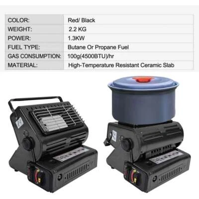 PARKLAND Calentador de gas butano portátil para estufa parrilla a prueba mango de transporte camping al aire libre 1,3 KV