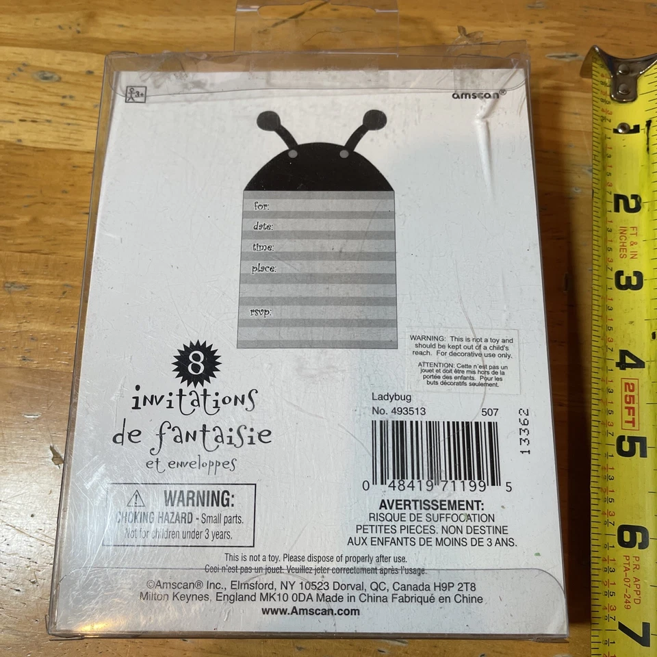 Amscan Embellished Ladybug Invitations Novelty 8 invitations & envelopes Rare - Image 2 of 2