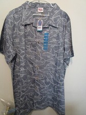 BareFoot In Paradise Mens Casual Button Down Hawaiian Shirt Grey Fish Size XXL